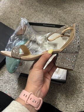 Betsey Johnson Champagne Crystal Block Heel Sandal